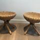 Pair of rattan stools. french work. around 1970