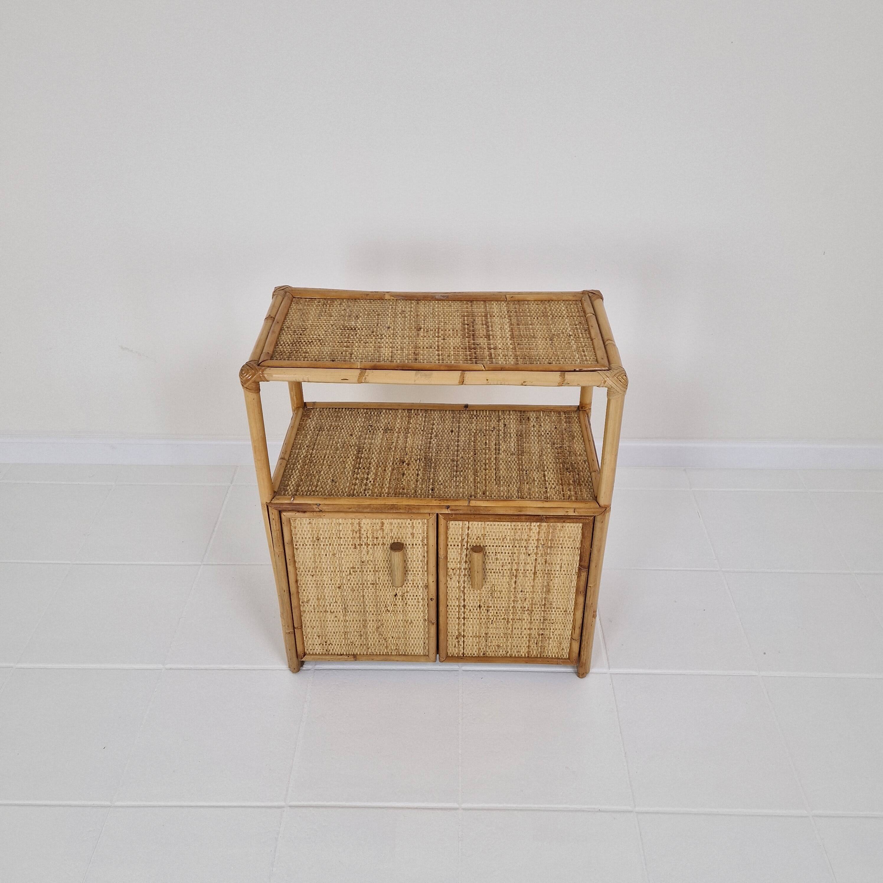 Italian Bamboo and Rattan Cabinet or Bed Side Table, 1980s