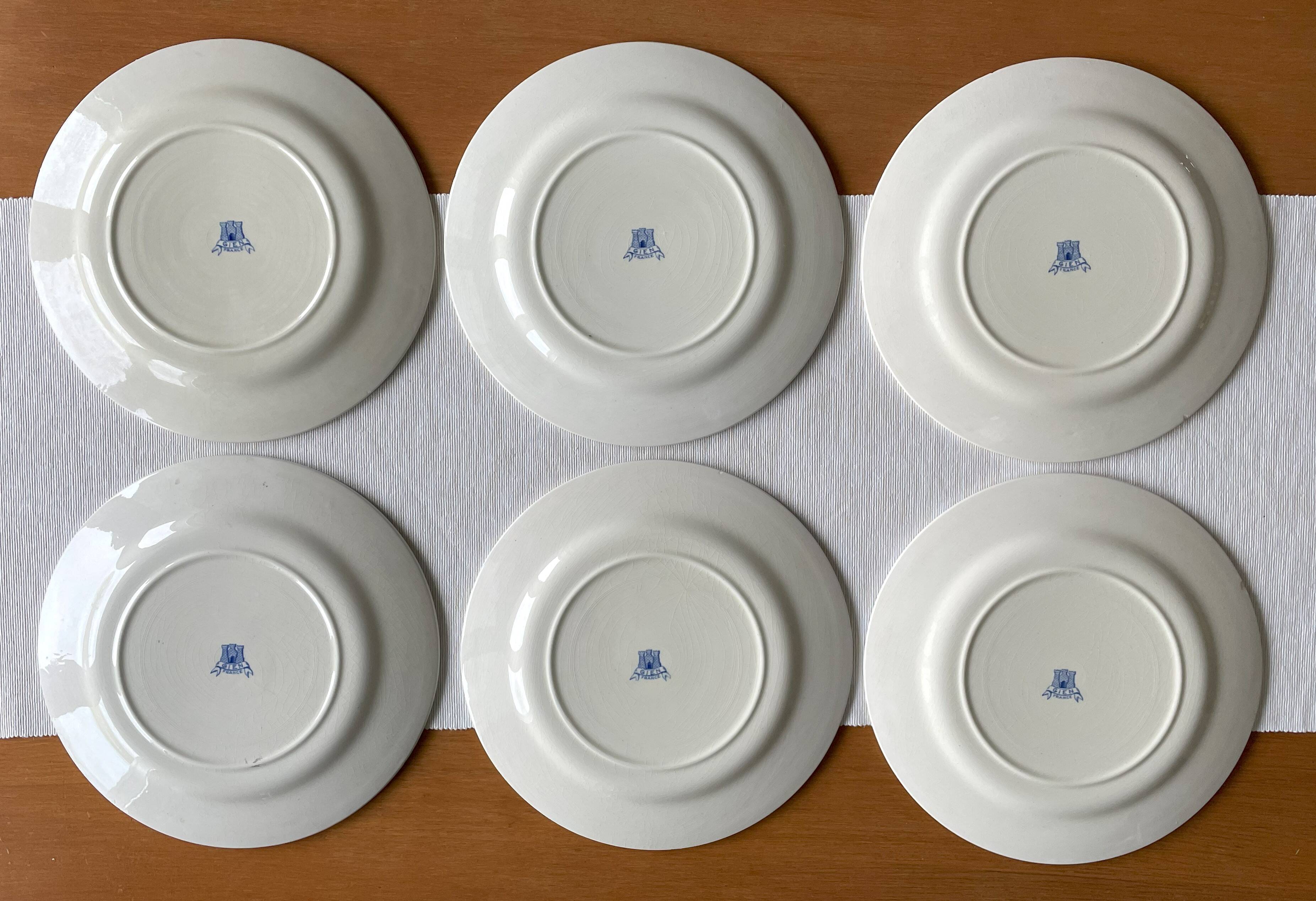 6 old flat plates in Gien earthenware