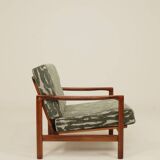 Vintage green jacquard armchair, mid-century modern design, 1965.