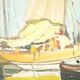 Oil Painting on Hardboard “Trawler and Tuna Boats”, signed G.Lhermitte – Mid 20th century