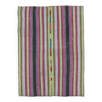 Vintage Turkish Hand-Knotted Wool Cotton Purple Kilim Area Rug 148x205