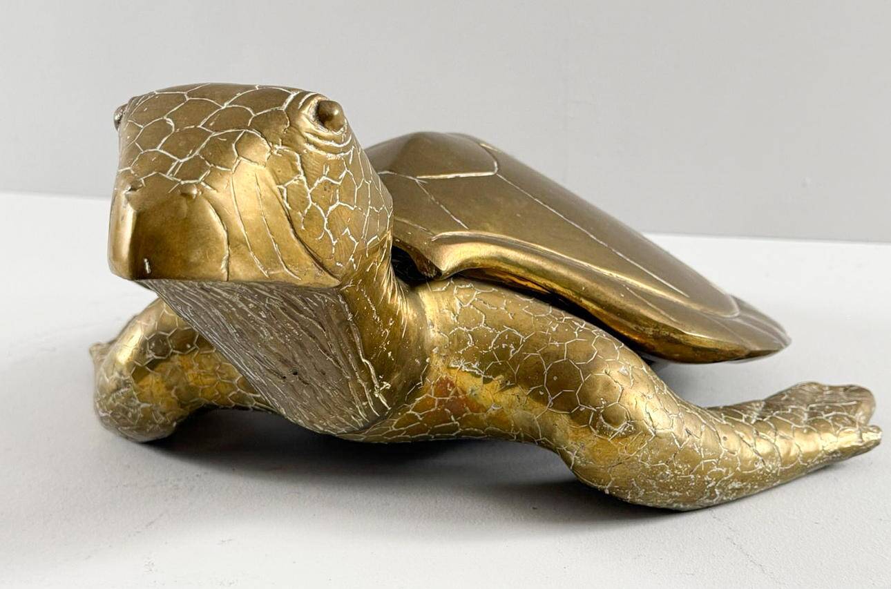 Hollywood Regency, brass turtle sculpture/box, France, 1970s