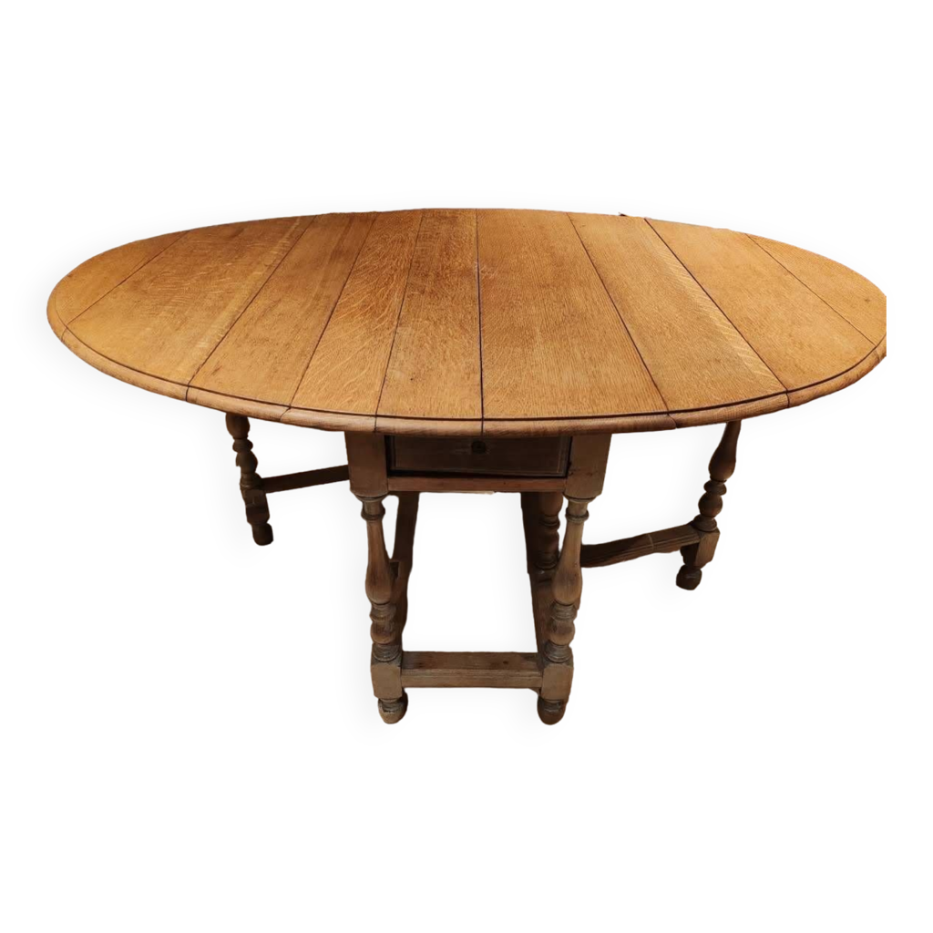 Large round english folding solid oak table selency