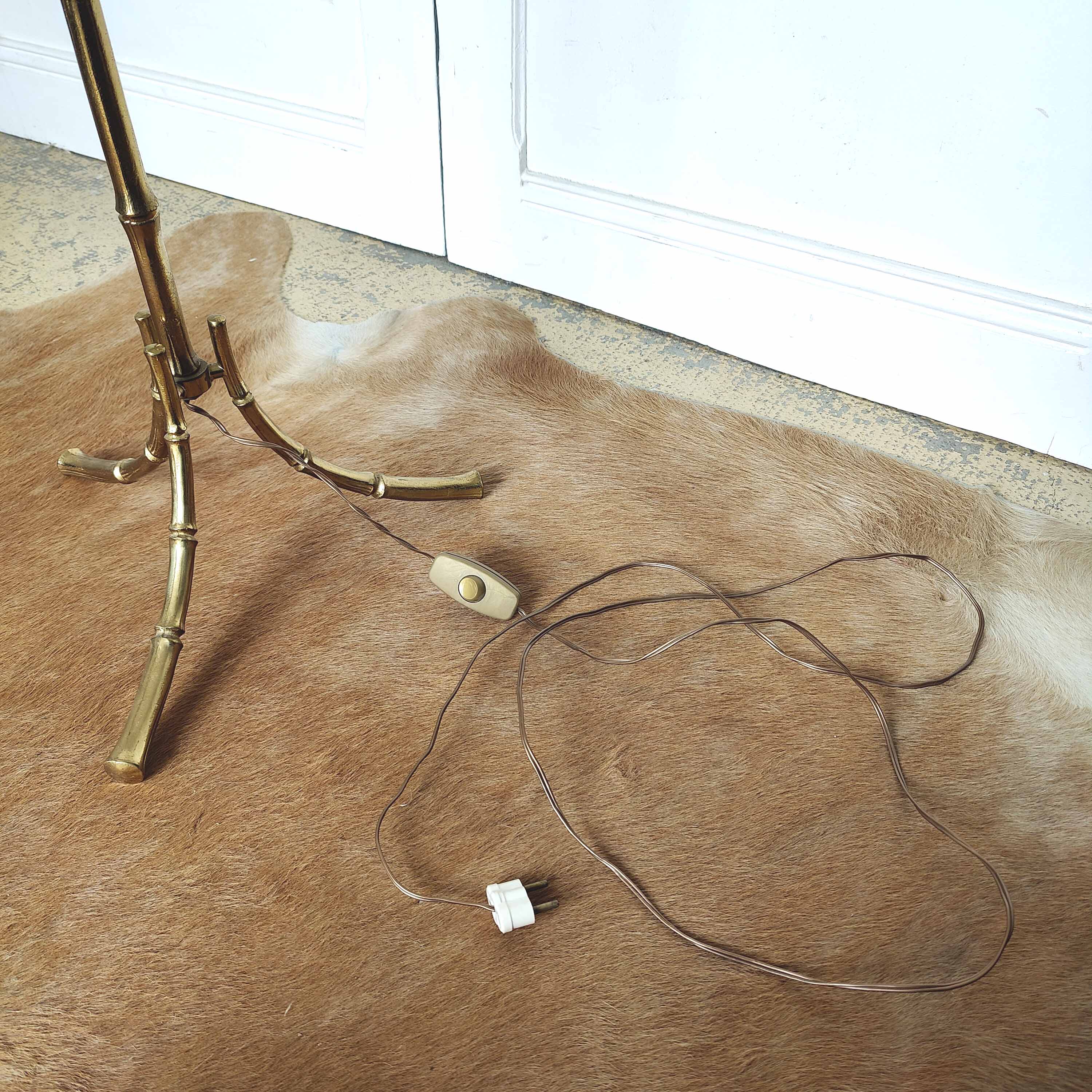 Vintage tripod brass floor lamp bamboo decoration