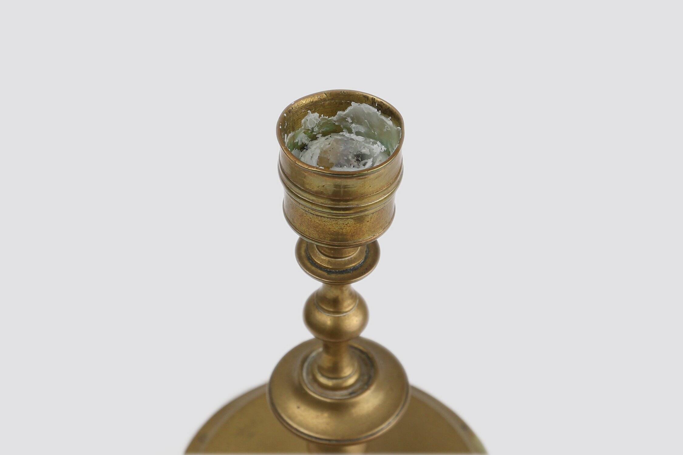 Antique Flemish Copper Disc Candlestick, 15th Century