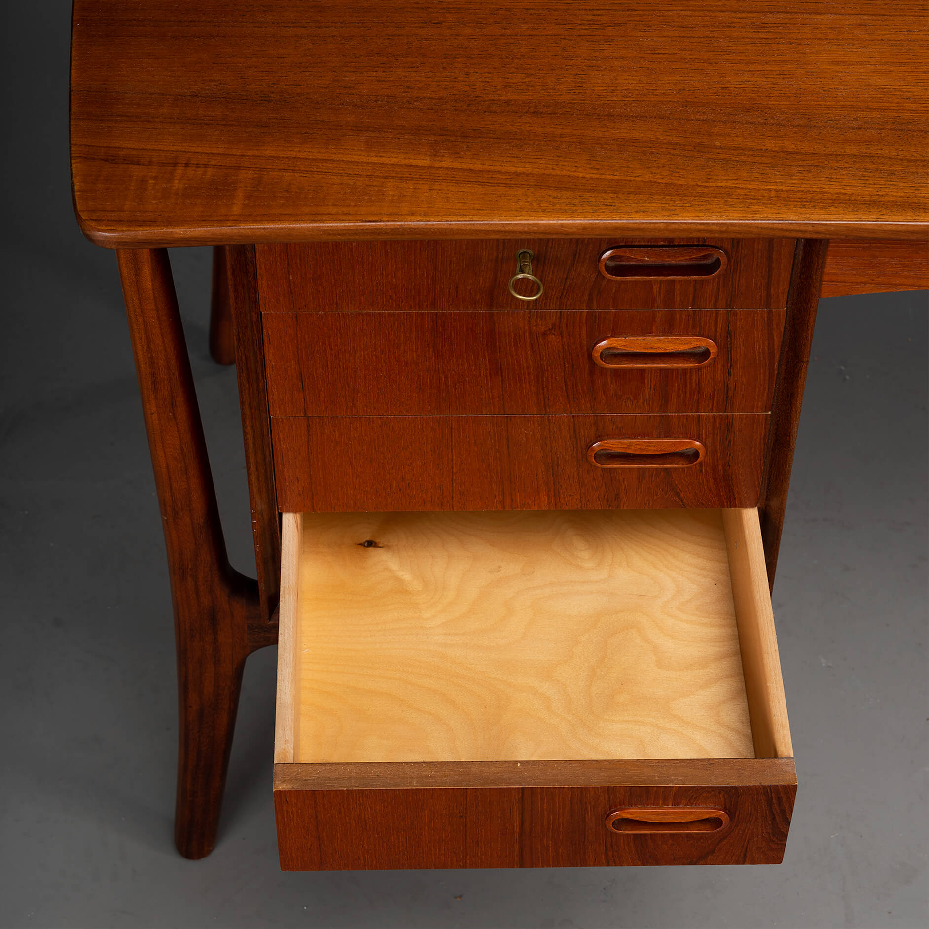 Danish vintage teak design desk by svend age madsen for hp hansen, 1960s