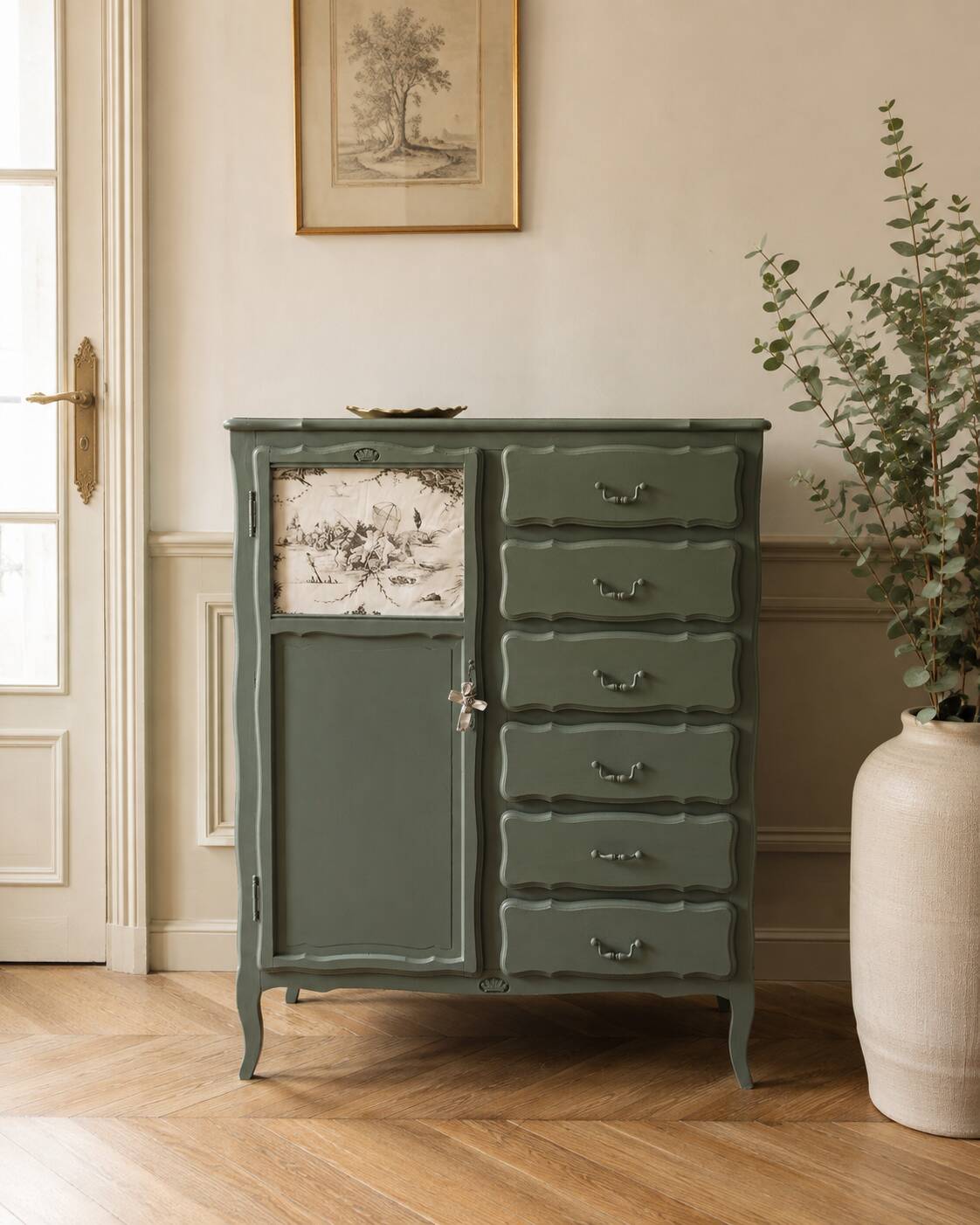 Armoire ancienne Green Smoke – Toile de Jouy .