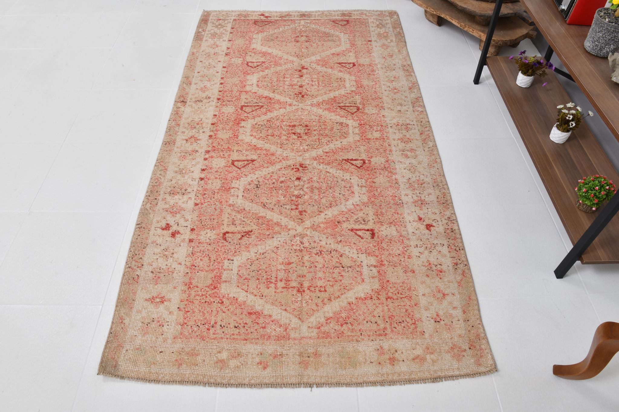Geometric handmade oushak rug 226x121cm
