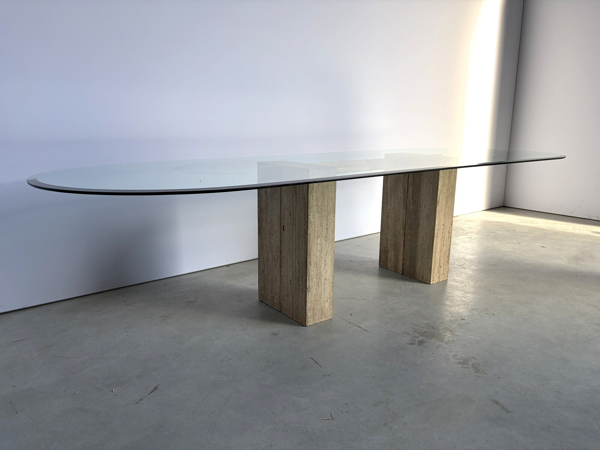 Large vintage travertine dining table by Artedi, 1970s