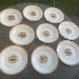 8 flat plates, Carnation model, art deco, CREIL ET MONTEREAU, floral pattern, old