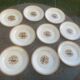 8 flat plates, Carnation model, art deco, CREIL ET MONTEREAU, floral pattern, old