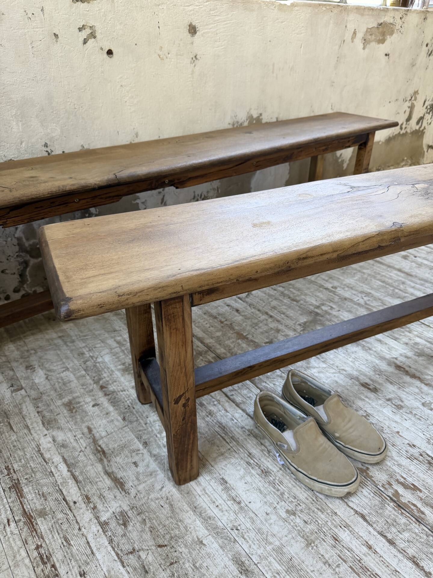 Set of two rustic oak farm benches 2m