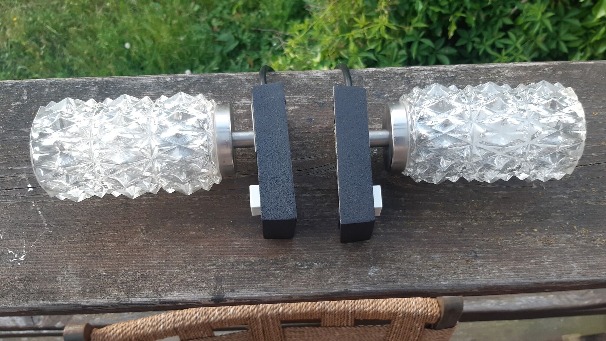 Hillebrand lamps chiseled glass 70s, set of 2
