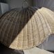 Large suspension or lampshade in flat woven tulip flower rattan H35 D