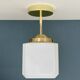 Suspension / plafonnier globe vintage carré en opaline blanche