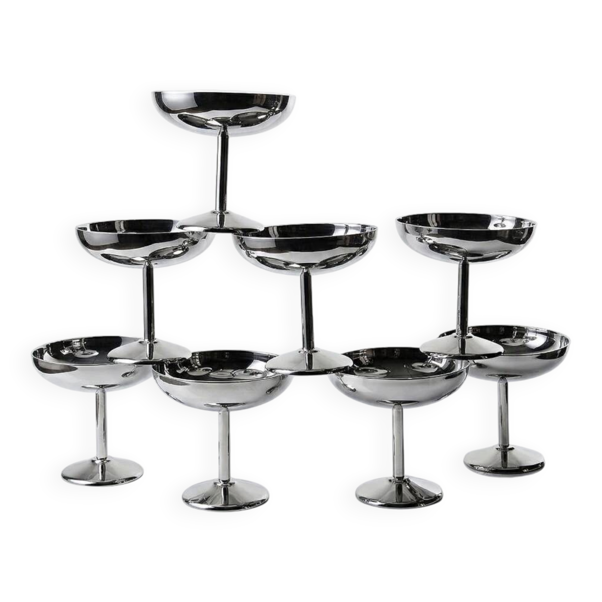 8 vintage dessert bowls on a pedestal in stainless steel in the style of Guy Degrenne.