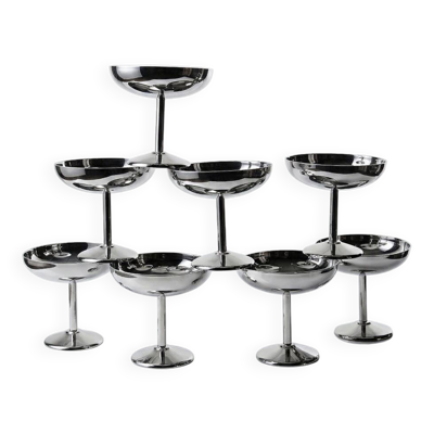 8 Coupelles à dessert sur pied en inox vintages dans le style Guy Degrenne