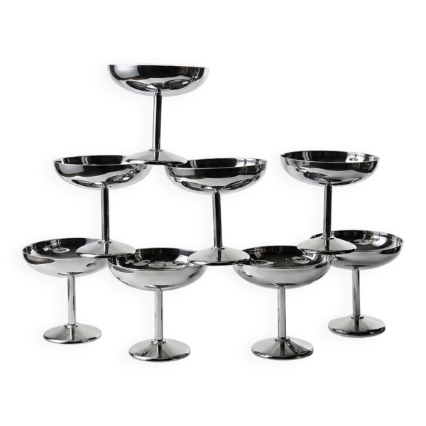 8 Coupelles à dessert sur pied en inox vintages dans le style Guy Degrenne