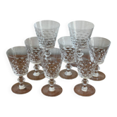 6 crystal wine glasses and 2 water glasses
