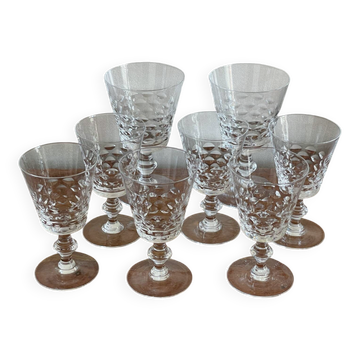 6 crystal wine glasses and 2 water glasses