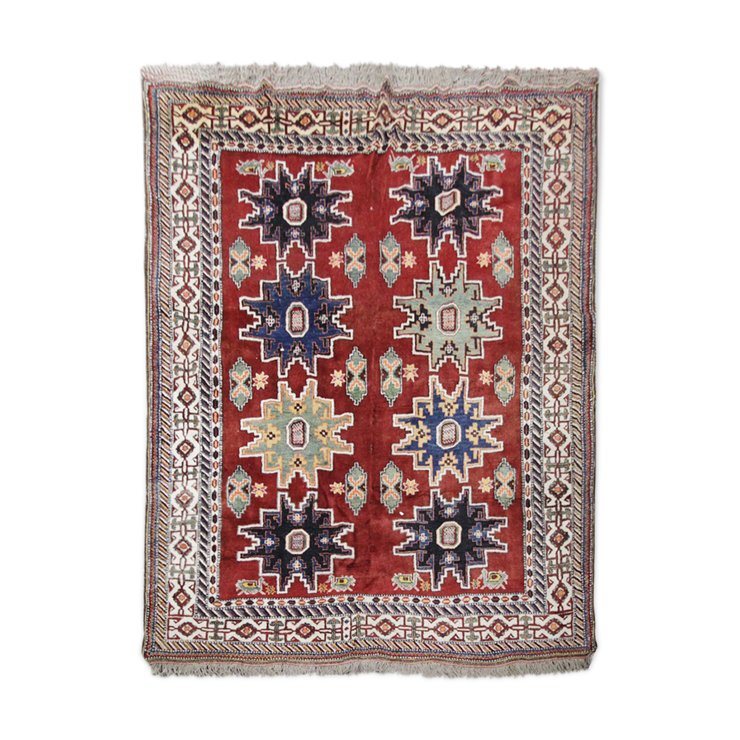 Vintage Caucasian Kazak Carpet Area Rug- 207x227cm