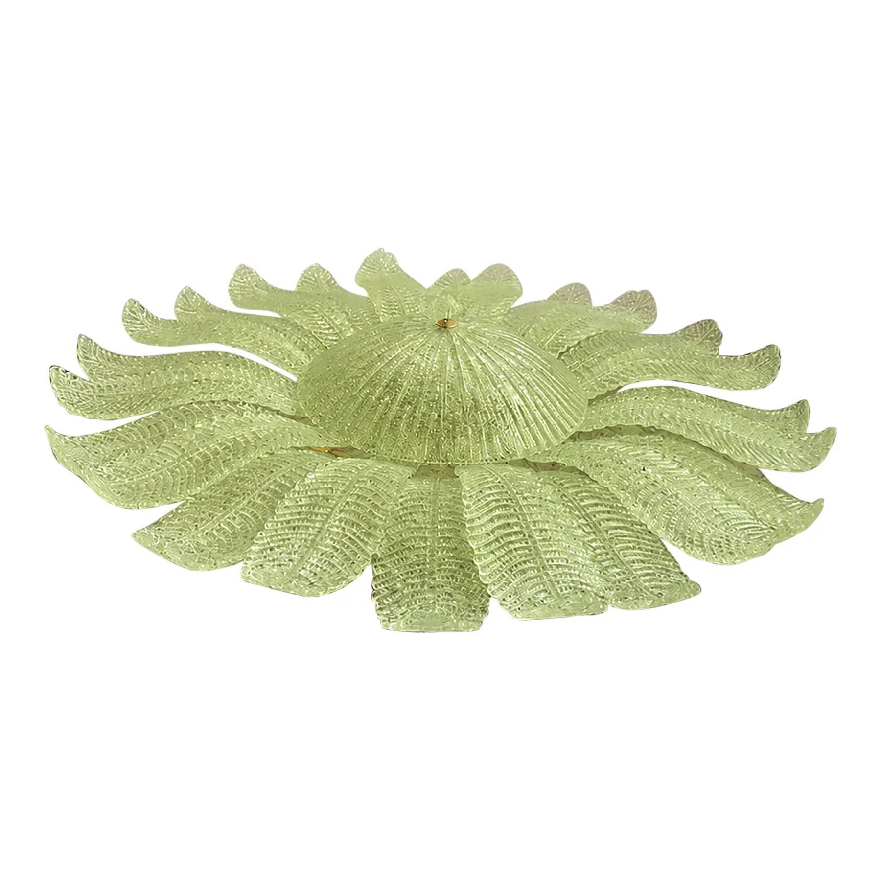 Contemporary Venetian Sunflwer Murano Glass Green Flush Mount