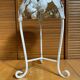 Table Appoint Guéridon Ancien Métal Blanc Décor Fleurs Vintage #E383