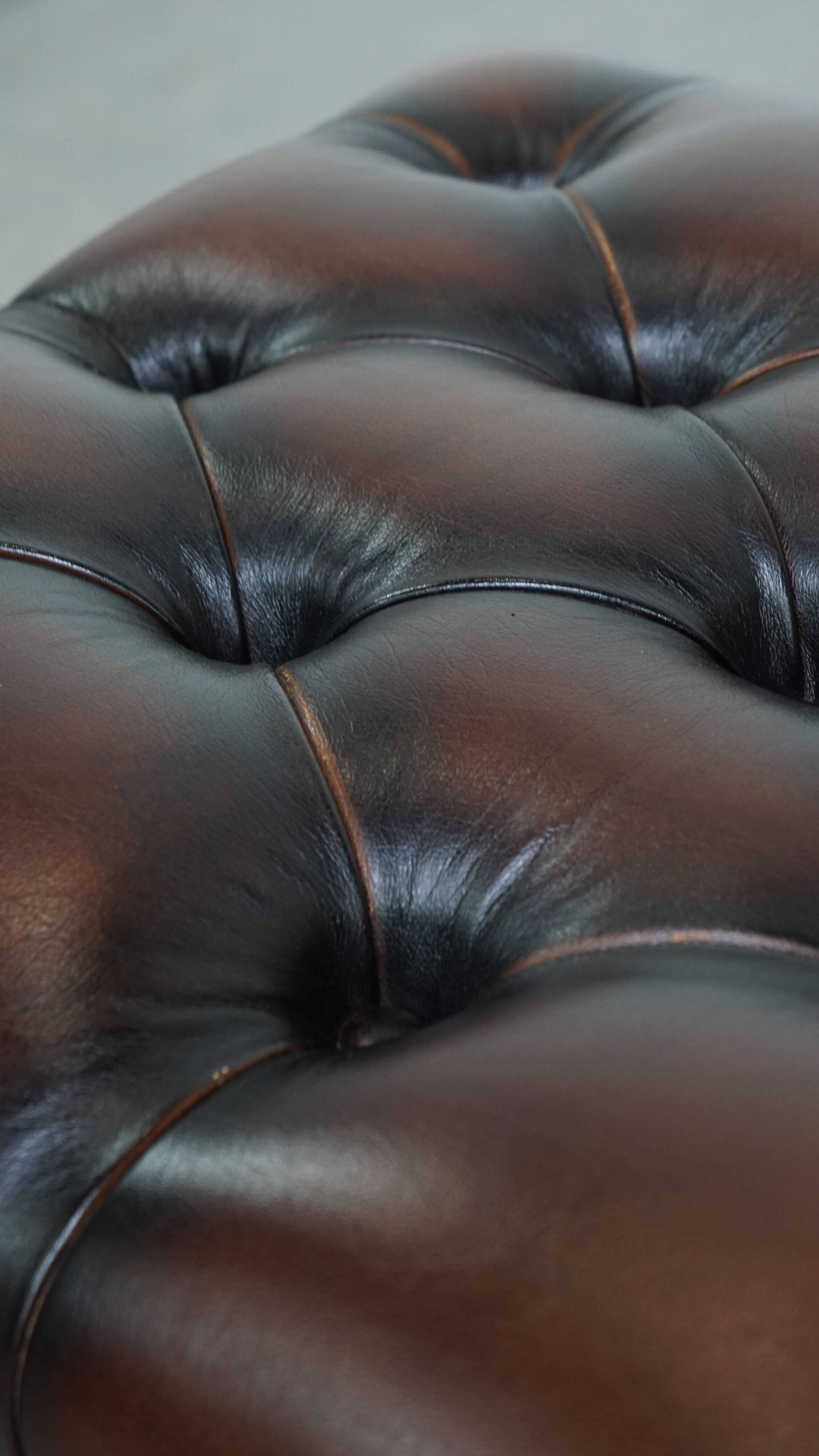 Dark Brown Chesterfield Ottoman Made of Cowhide Leather