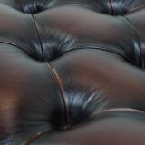 Dark Brown Chesterfield Ottoman Made of Cowhide Leather