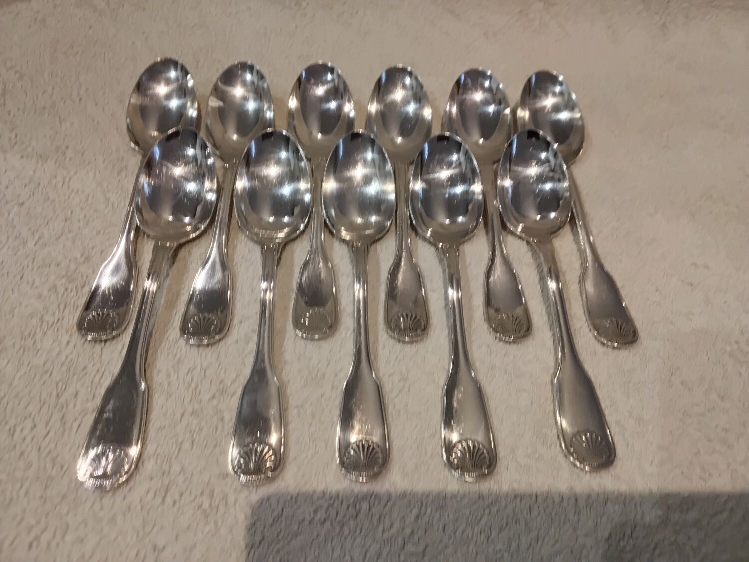 11 silver plated dessert spoons, Christofle Vendome, 17.1 cm