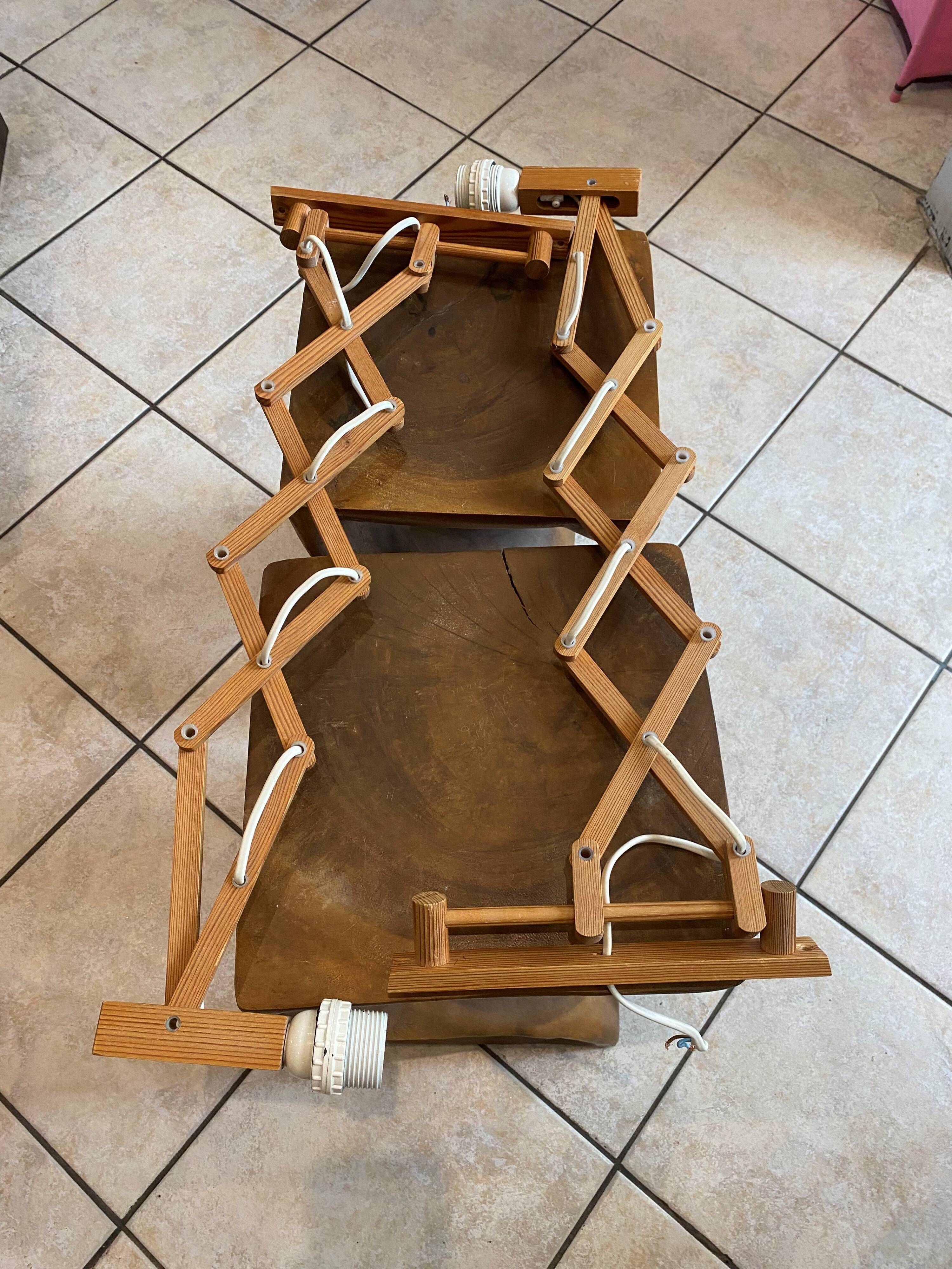 Pair of Translandia Denmark Scandinavian vintage wooden articulated wall lights 1960s