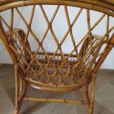 Vintage - lot de 2 fauteuils en bambou et rotin tressé avec coussins- couleur naturel - Années 80