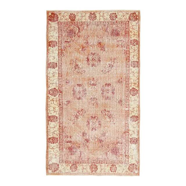 Vintage Turkish Oushak Handmade Wool Cotton Pink Area Rug 115x211