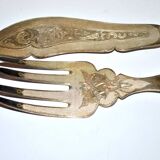 Service à poisson en Argent fourré ancien - Couvert de service gravé et guilloché Napoléon III