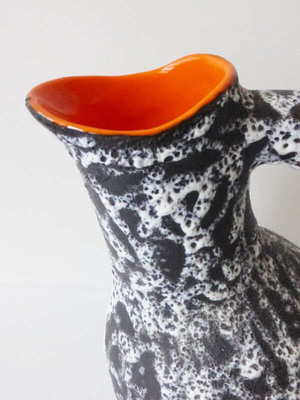 Pichet vase en céramique façon lave & orange 1950 1960 vintage 50's 60's