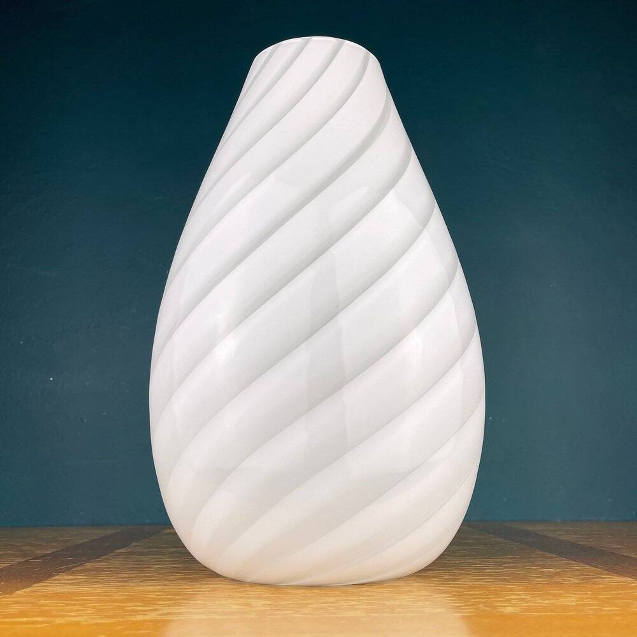 Murano glass vase, white whirl, Italy, 1980s