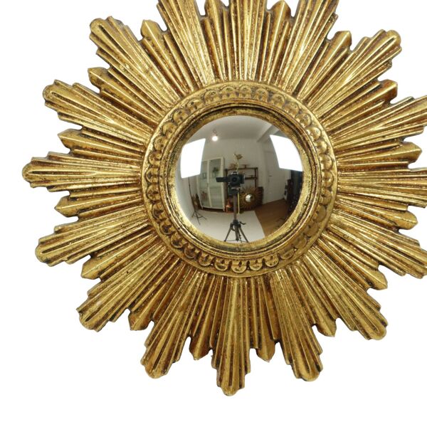 Petit miroir soleil miroir en éclat de soleil en feuille d'or convexe 24 cm