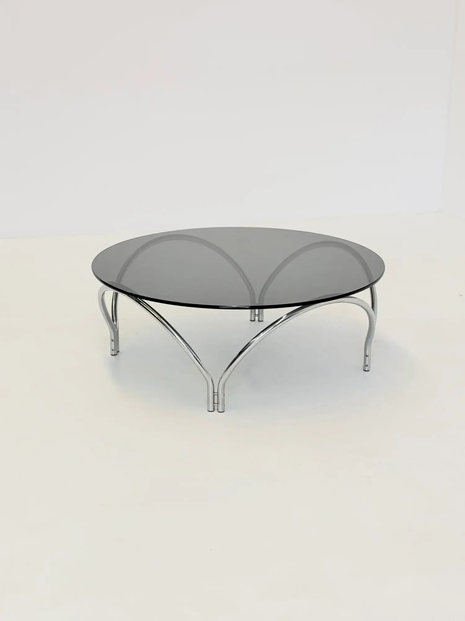 Table basse vintage Space Age en verre fumé et chrome
