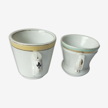 2 tasses brulots en porcelaine epaisse bistrot fin 19 eme