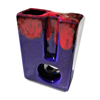 Ceramic vase year 70 blue and red design
