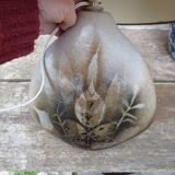 Vintage 1970 Art ceramic bedside lamp Herbarium style