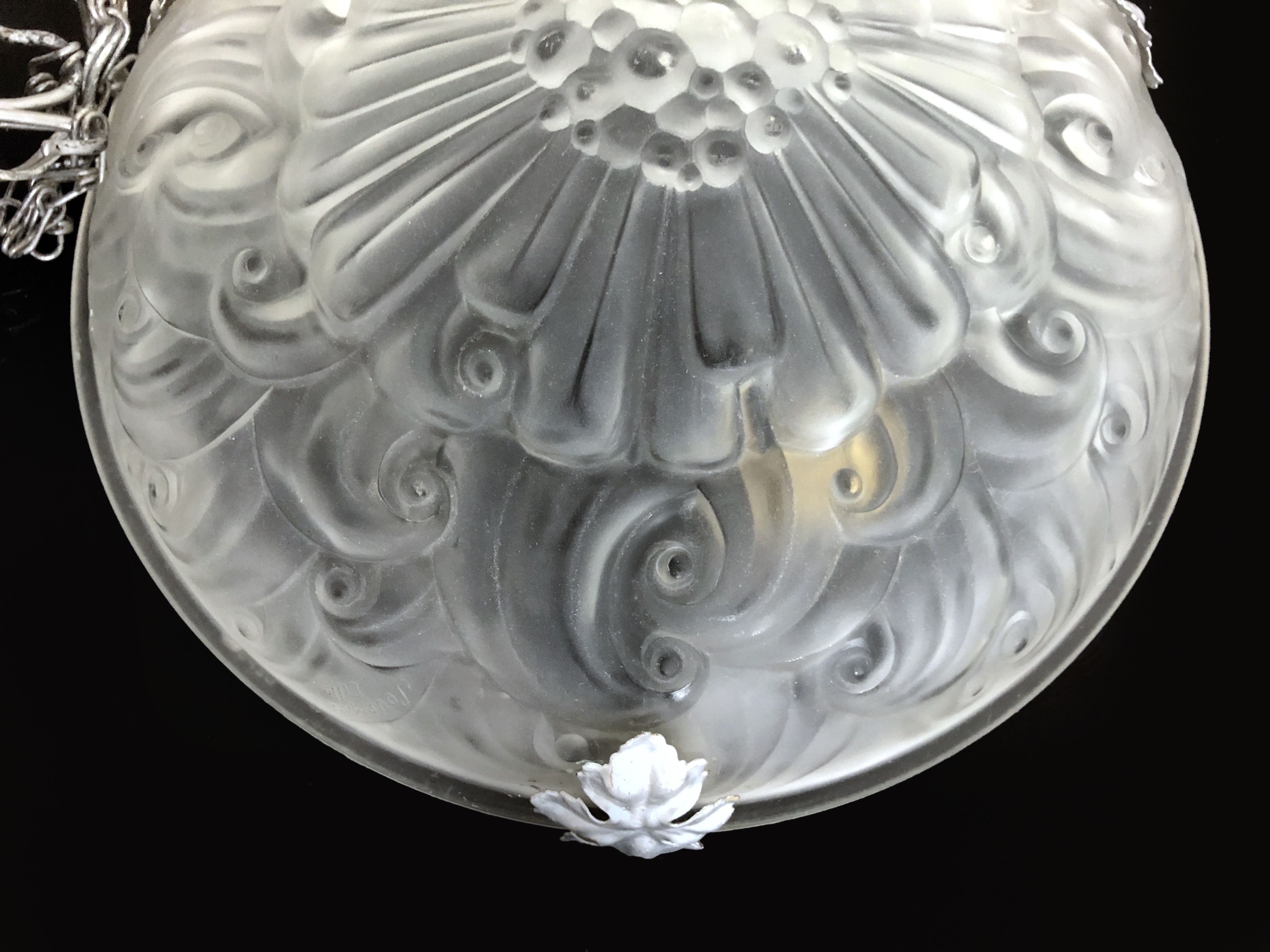 Suspension basin in glass paste Art Deco 1 Fire Sousman Lille with floral motifs
