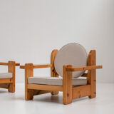 Pair of solid pine lounge chairs, italy 1970s