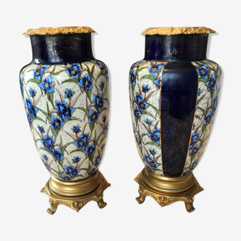 Pair of vases in 19th century fïence