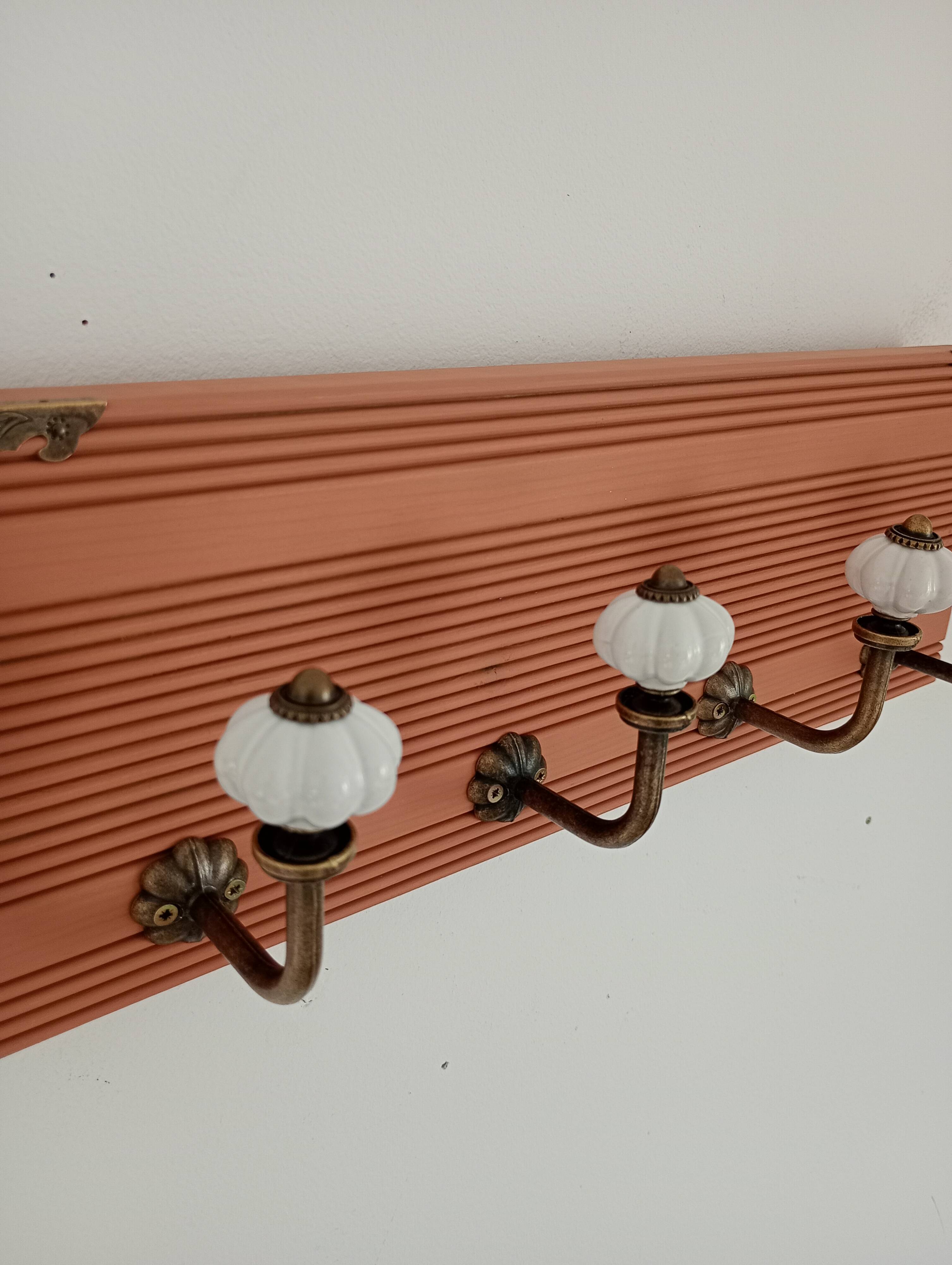 Wall coat rack 40 cm – 4 ceramic hooks | Vintage style