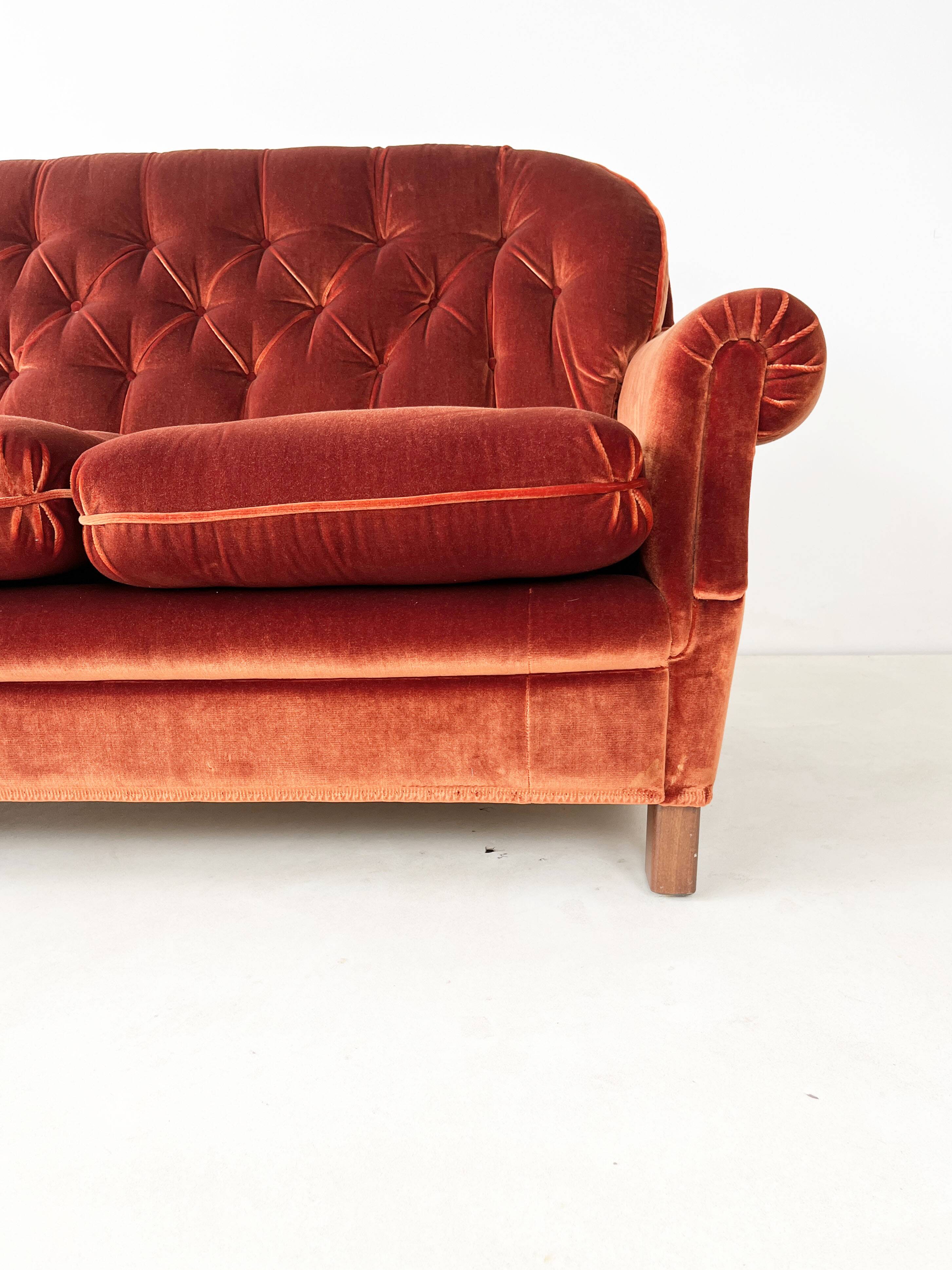 Rust Orange Velvet Couch