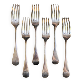 6 AM monogrammed silver metal forks