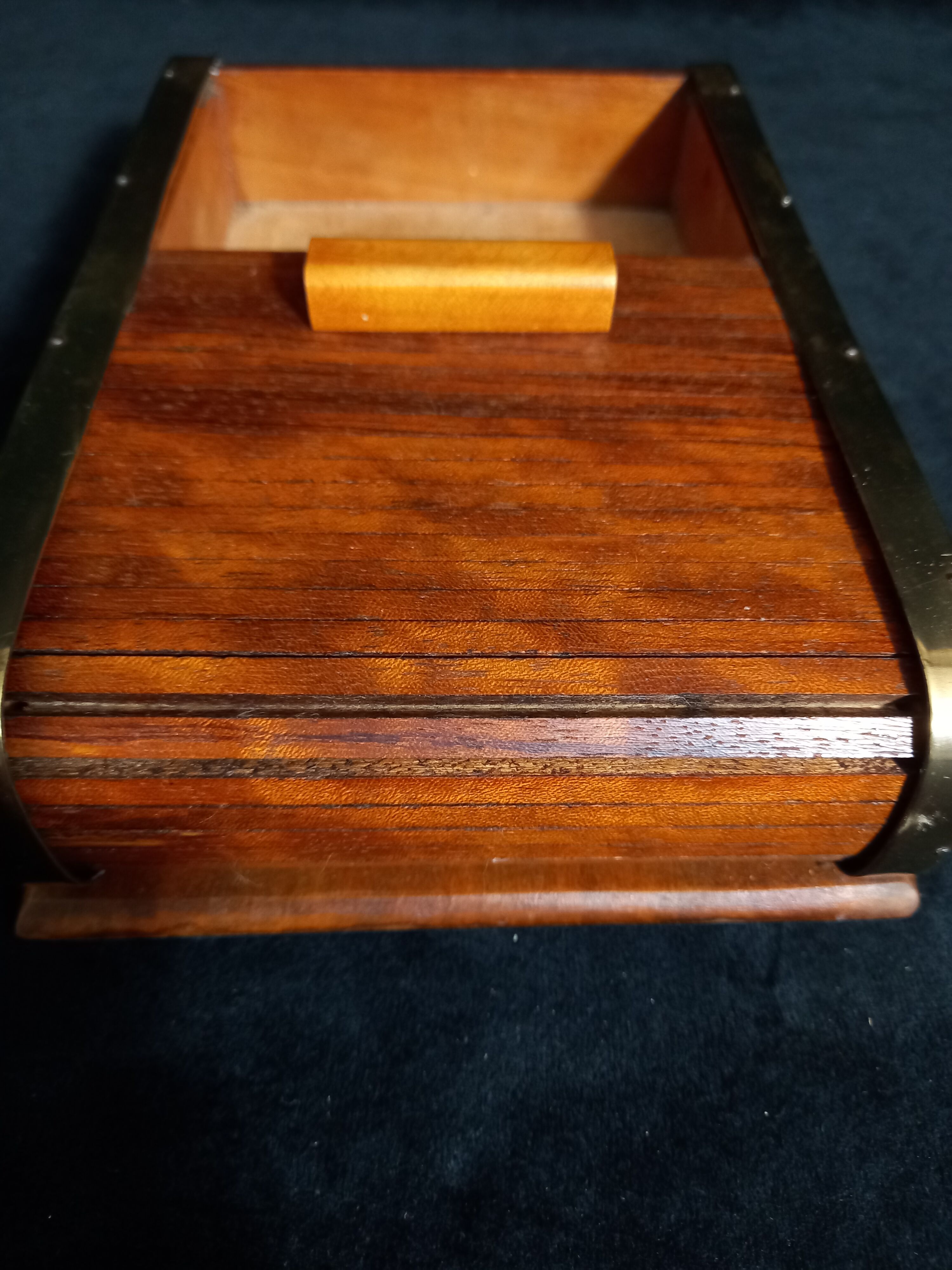 Art deco cigar box with sliding lid and brass finishes