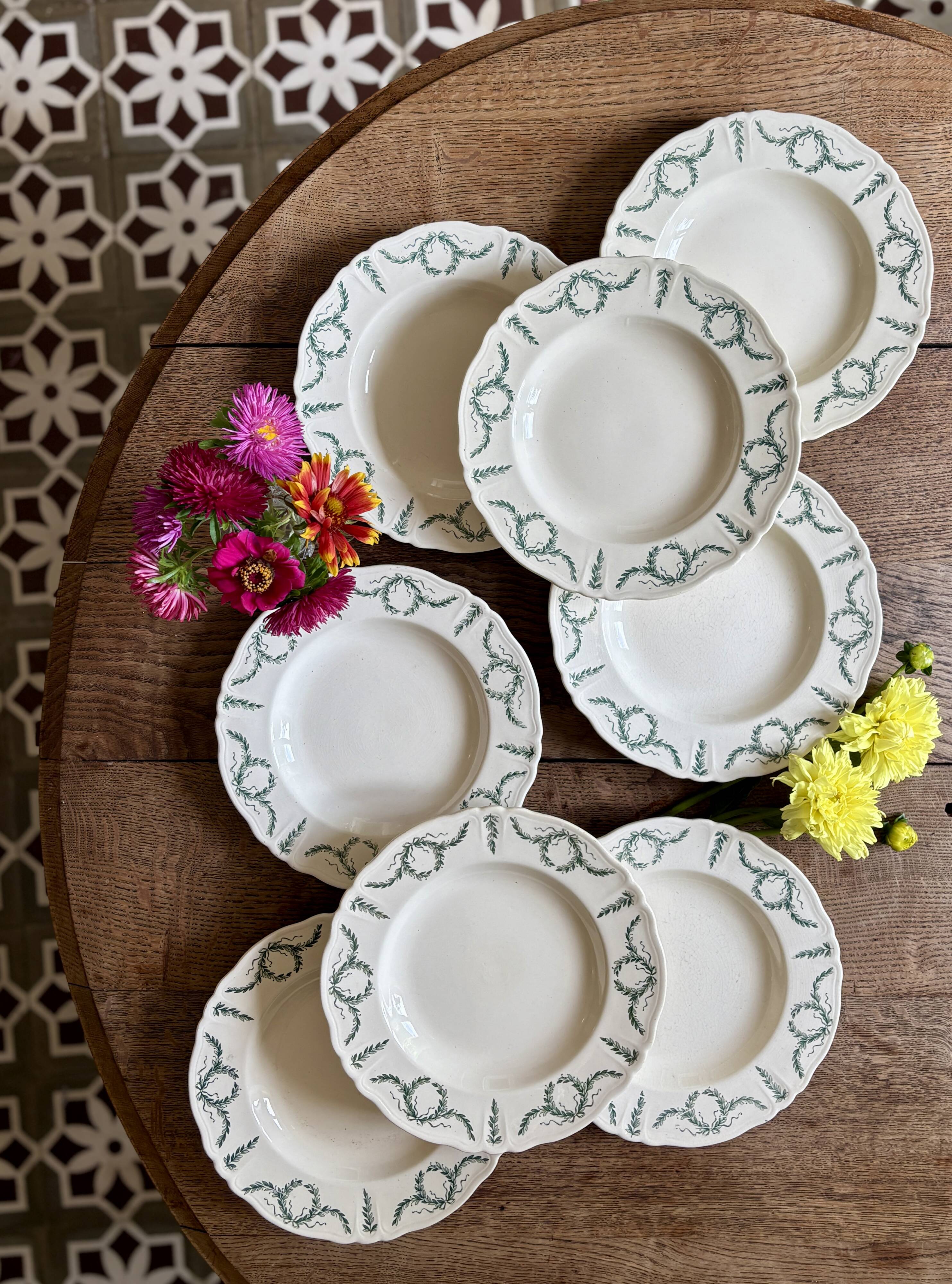 Set of 8 antique deep plates in ironstone, Villey de Longch.